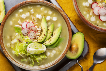 Free photo top view on appetizing pozole bowl